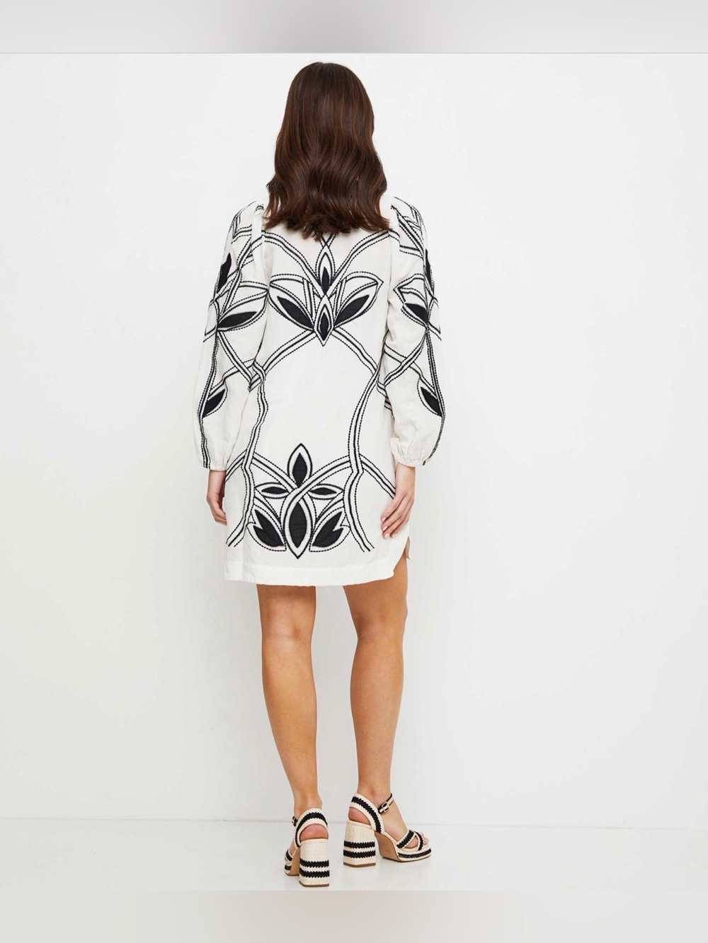 Scarlett Poppies Embroidered Ivory Tunic Dress with Black Floral Motif - Picture 5 of 12